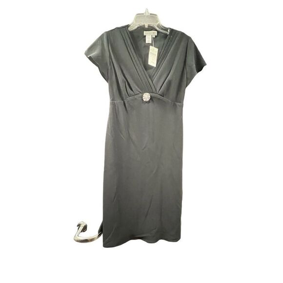 NWT Coldwater Creek LBD Chiffon Black Dress Rhinestone Diamond Brooch 6 Petite - Picture 12 of 14